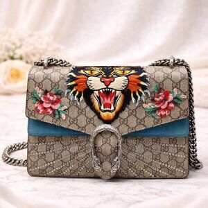 Authentic Gucci Dionysus GG Supreme Tiger Embroidered Chain Shoulder Bag